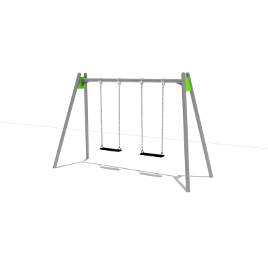 Three swings on a metallic frame with a minimalist design.