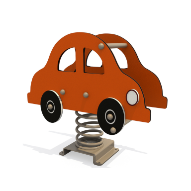 Orange toy car on a spring, designed for playful bouncing.